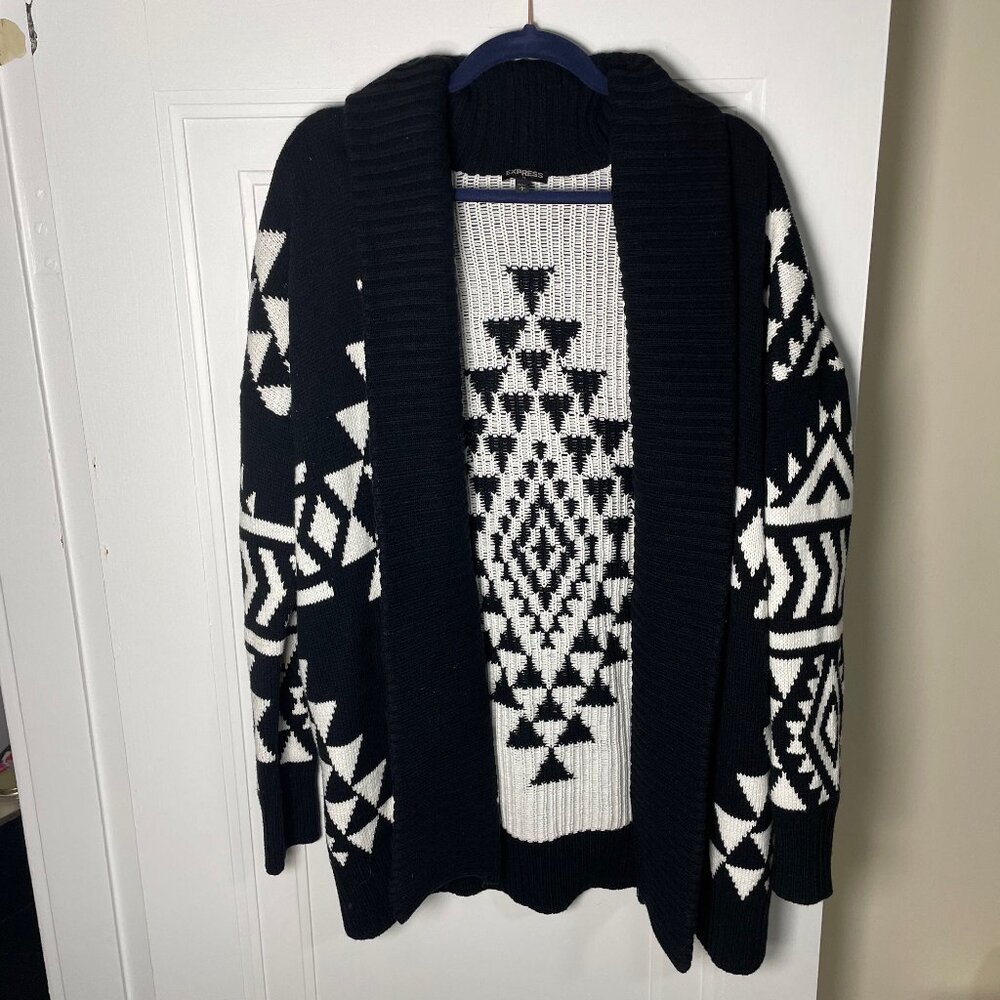 Cozy & Stylish Express Black & White Aztec Cardigan Sweater